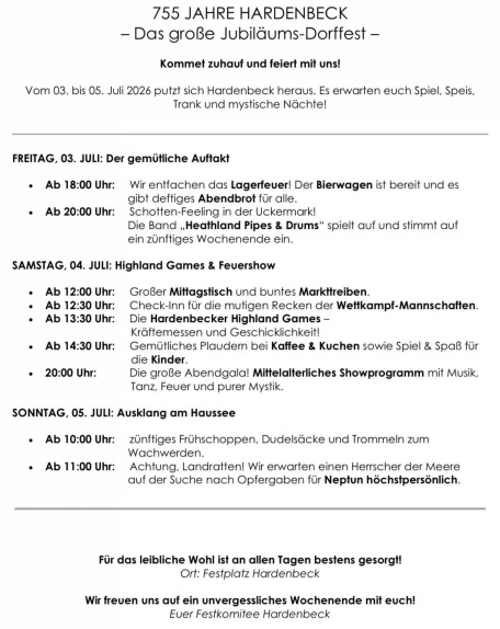 Herzlich willkommen zum Jubil&auml;ums-Dorffest: 3. bis 5. Juli 2026