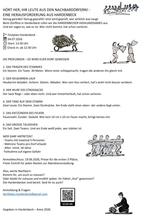 Jubil&auml;ums-Dorffest: 3. bis 5. Juli 2026 - Hardenbecker Highland Games